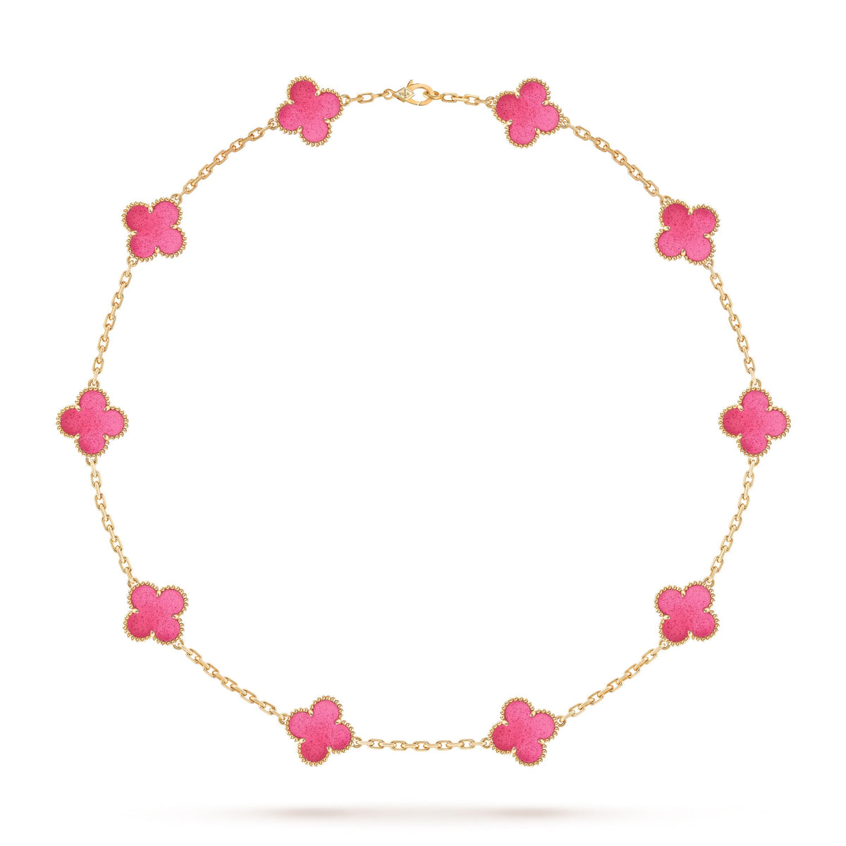 [Raffine]NEW CLOVER 10 MOTIFS PINK ENAMEL NECKLACE