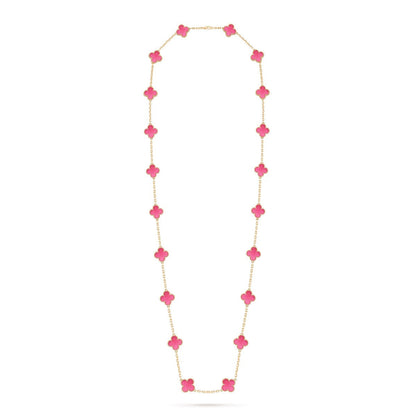 [Raffine] NEW CLOVER 20 MOTIFS PINK ENAMEL NECKLACE