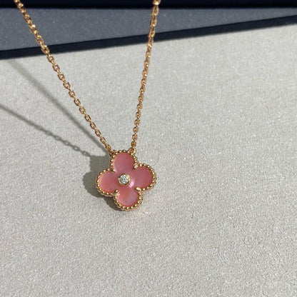 [Raffine] COLLAR DE TRÉBOL CON DIAMANTES ROSA DE 15 MM