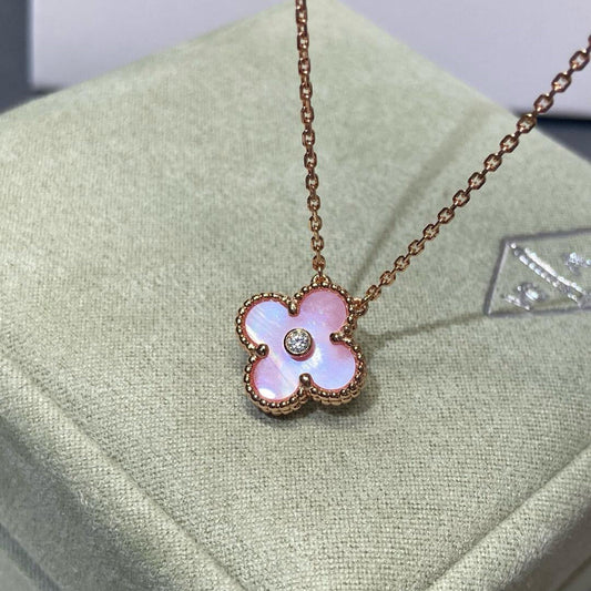 [Raffine] COLLAR DE TRÉBOL CON DIAMANTES ROSA DE 15 MM