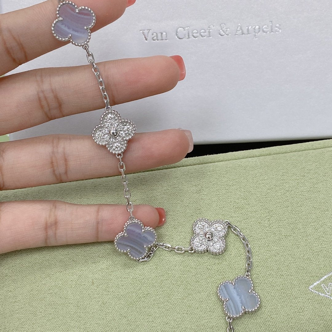 [Raffine]CLOVER  5 MOTIF DIAMOND PURPLE CHALCEDONY BRACELET SILVER