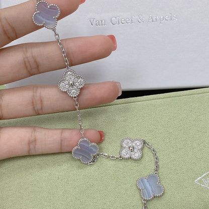 [Raffine]CLOVER  5 MOTIF DIAMOND PURPLE CHALCEDONY BRACELET SILVER