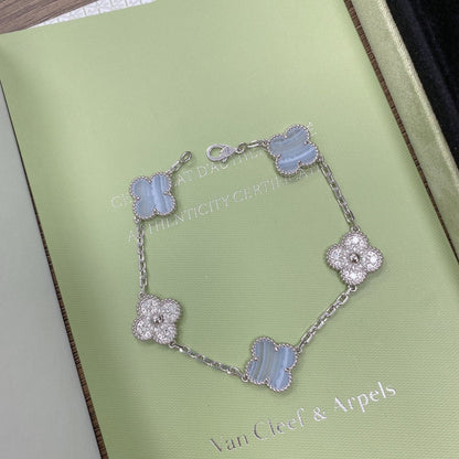 [Raffine]CLOVER  5 MOTIF DIAMOND PURPLE CHALCEDONY BRACELET SILVER