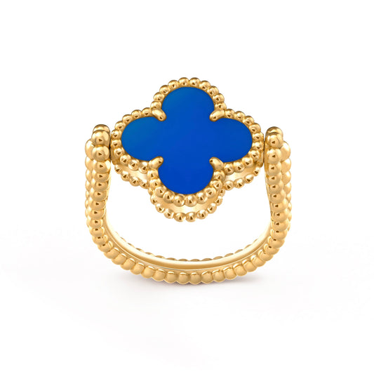 [Raffine]Anillo de ágata azul ribereña de trébol