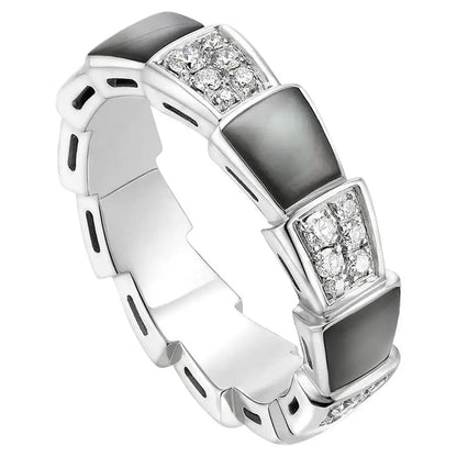 [Raffine]ANILLO SERPENTI PLATA DIAMANTE NEGRO MOP 4MM