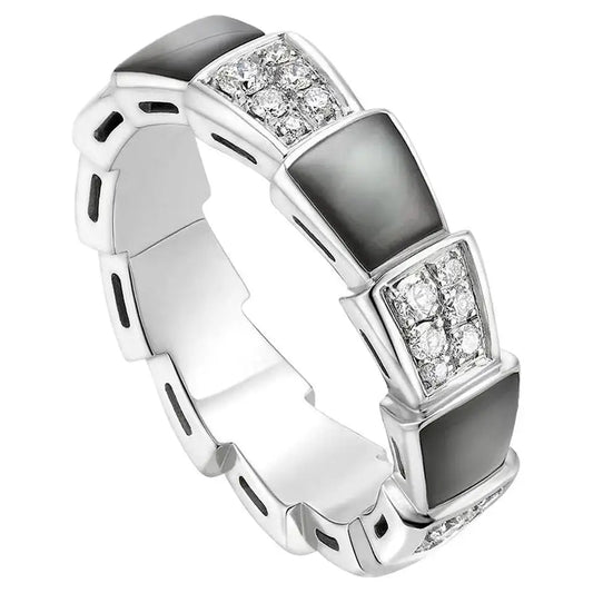 [Raffine]ANILLO SERPENTI PLATA DIAMANTE NEGRO MOP 4MM