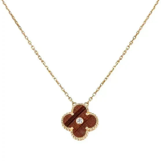 [Raffine]Collar de TRÉBOL de 15 mm con diamantes y ágata ojo de tigre amarilla