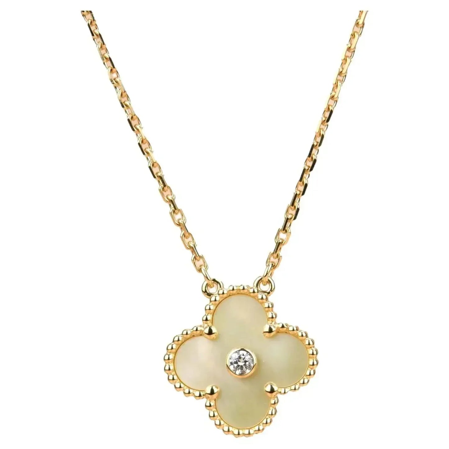 [Raffine] COLLAR DE NÁCAR Y ORO CON DIAMANTES DE 15 MM DE TRÉBOL