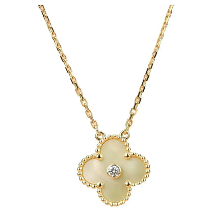 [Raffine] COLLAR DE NÁCAR Y ORO CON DIAMANTES DE 15 MM DE TRÉBOL
