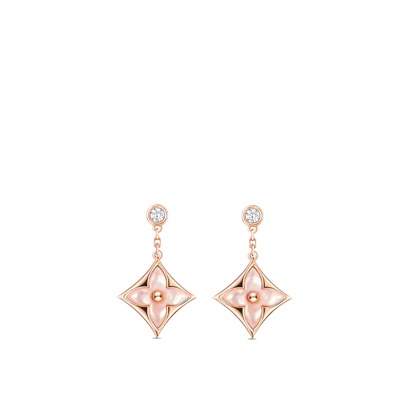[Raffine]DOUBLE STAR PINK GOLD MOP DROP EARRINGS