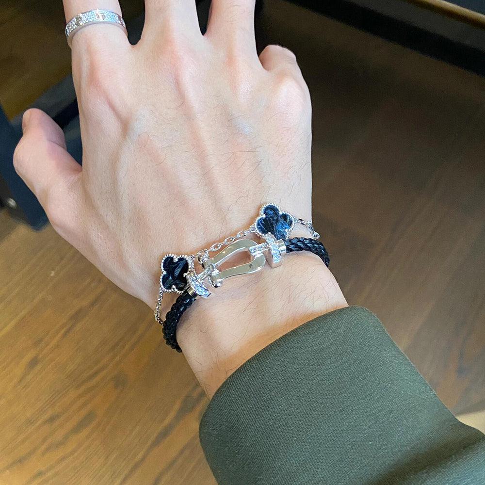 [Raffine]CLOVER 5 MOTIF PIETERSITE SILVER BRACELET