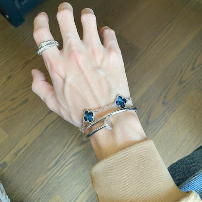 [Raffine]CLOVER 5 MOTIF PIETERSITE SILVER BRACELET