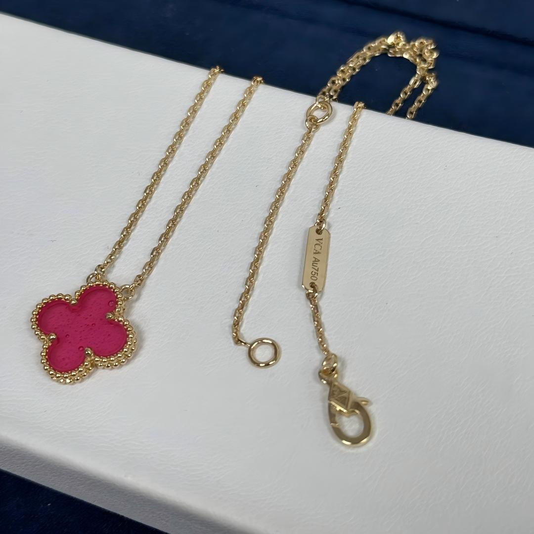 [Raffine] NEW CLOVER 15MM PINK ENAMEL NECKLACE