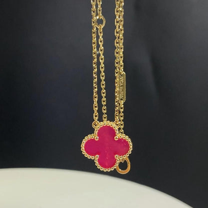 [Raffine] NEW CLOVER 15MM PINK ENAMEL NECKLACE