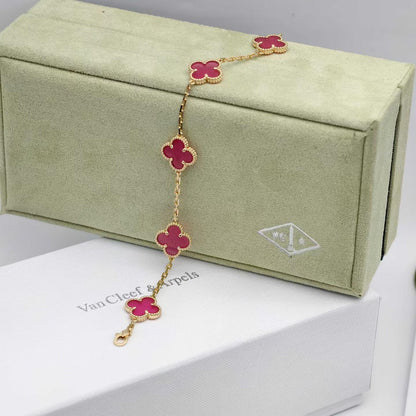 [Raffine]NEW CLOVER 5 MOTIFS PINK ENAMEL BRACELET
