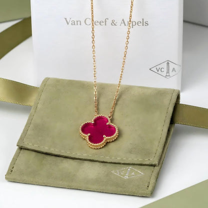 [Raffine] NEW CLOVER 15MM PINK ENAMEL NECKLACE