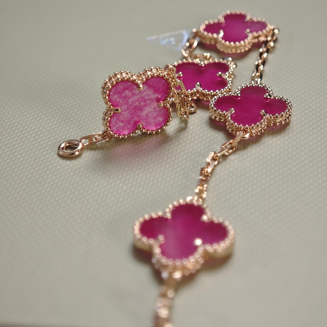 [Raffine]NEW CLOVER 5 MOTIFS PINK ENAMEL BRACELET