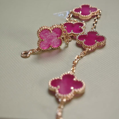 [Raffine]NEW CLOVER 5 MOTIFS PINK ENAMEL BRACELET