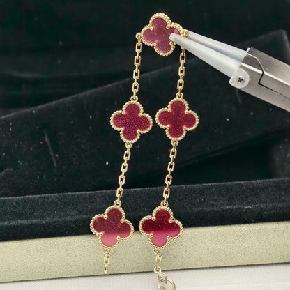 [Raffine]NEW CLOVER 5 MOTIFS PINK ENAMEL BRACELET