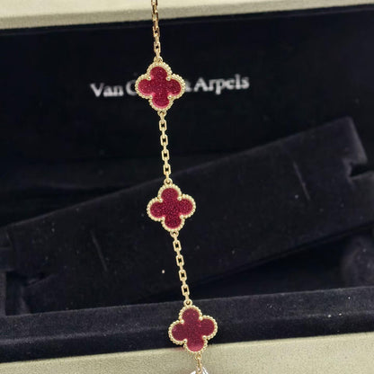 [Raffine]NEW CLOVER 5 MOTIFS PINK ENAMEL BRACELET