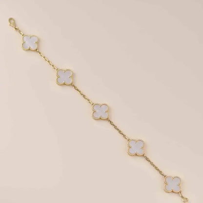 [Raffine]CLOVER WHITE PEARL MOP 5 MOTIF BRACELET COLLECTION