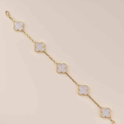 [Raffine]CLOVER  5 MOTIF WHITE MOP BRACELET