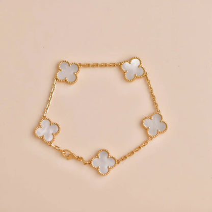 [Raffine]CLOVER WHITE PEARL MOP 5 MOTIF BRACELET COLLECTION