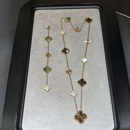 [Raffine]DETACHABLE CLOVER 15(11+4) FLOWER ROSE GOLD NECKLACE SET