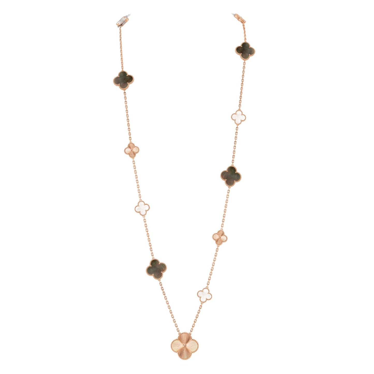 [Raffine]DETACHABLE CLOVER 15(11+4) FLOWER ROSE GOLD NECKLACE SET