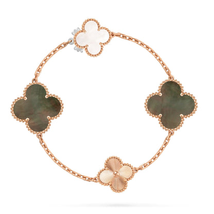 [Raffine]DETACHABLE CLOVER 15(11+4) FLOWER ROSE GOLD NECKLACE SET