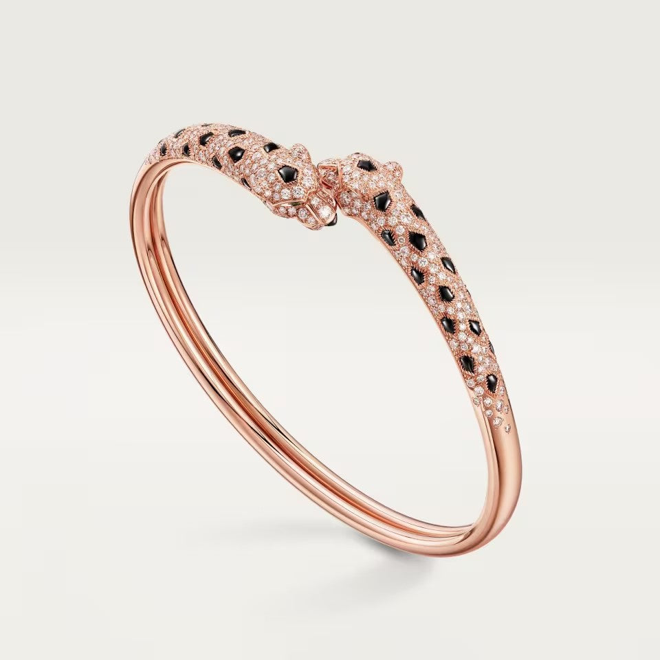 [Raffine]PANTHERE DOUBLE HEADED HALF DIAMOND OPEN BRACELET