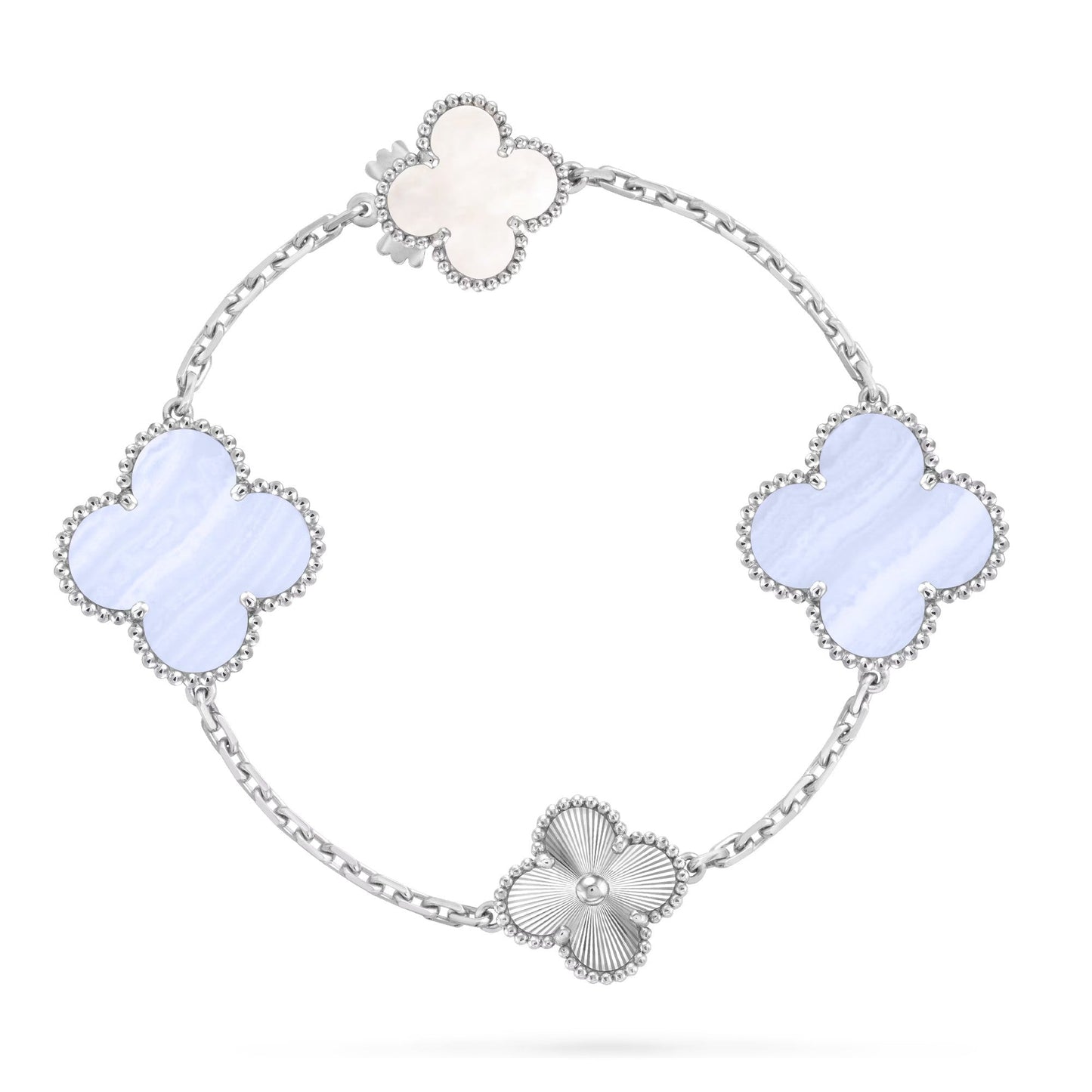 [Raffine]DETACHABLE CLOVER 15(11+4) FLOWER SILVER NECKLACE SET