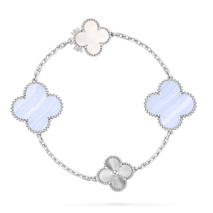 [Raffine]DETACHABLE CLOVER 15(11+4) FLOWER SILVER NECKLACE SET