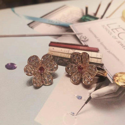 [Raffine]FRIVOLE PINK GOLD FLOWER DIAMOND EARRINGS