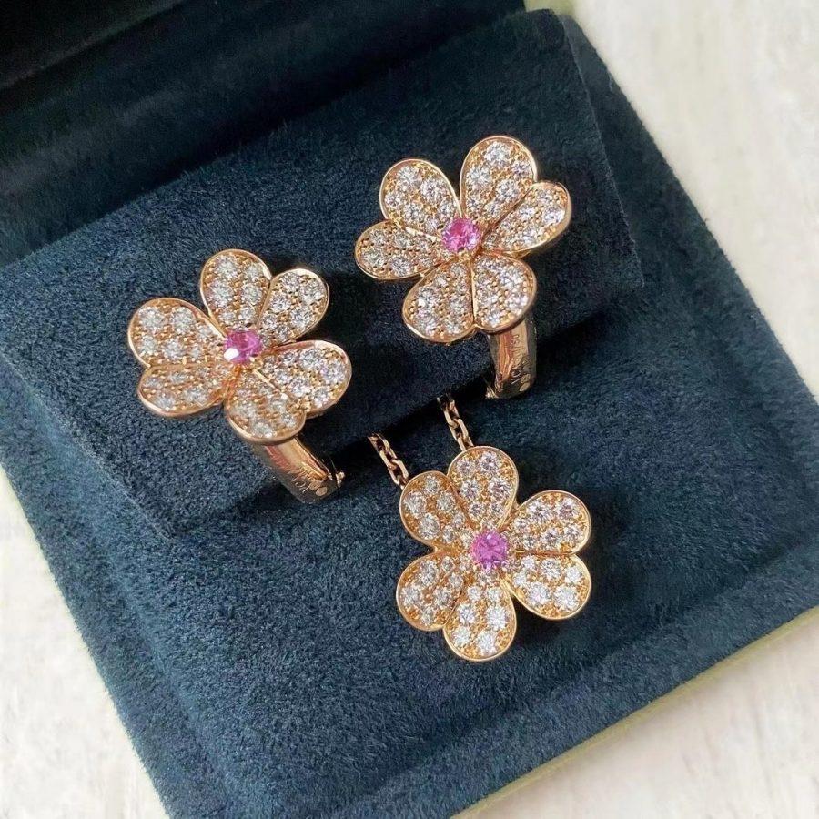[Raffine] COLLAR FRIVOLE DE FLOR DE ORO ROSA CON DIAMANTES