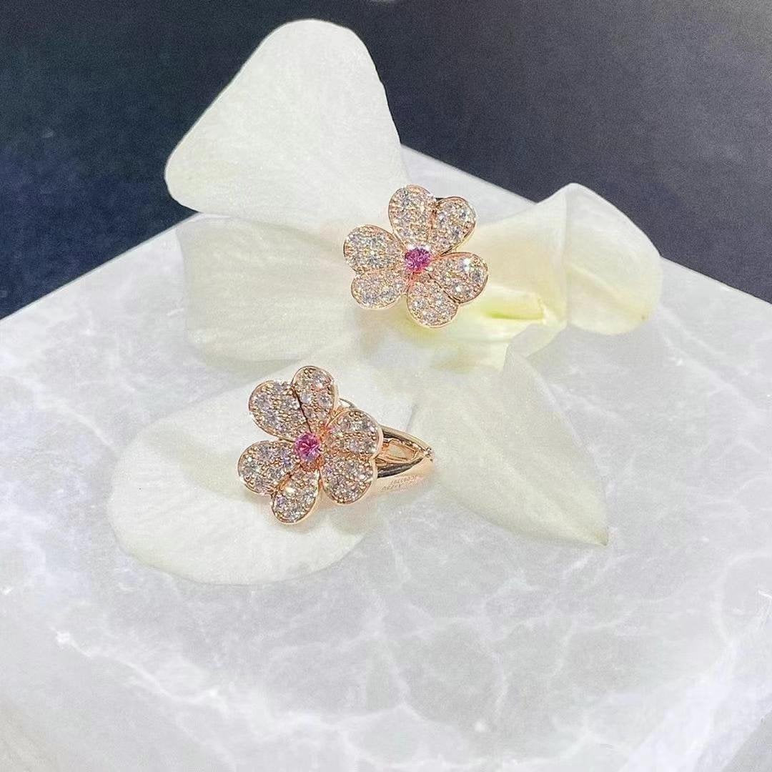[Raffine]FRIVOLE PINK GOLD FLOWER DIAMOND EARRINGS