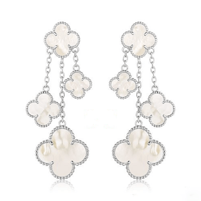 [Raffine]CLOVER EARRINGS WHITE MOP 4 MOTIFS SILVER