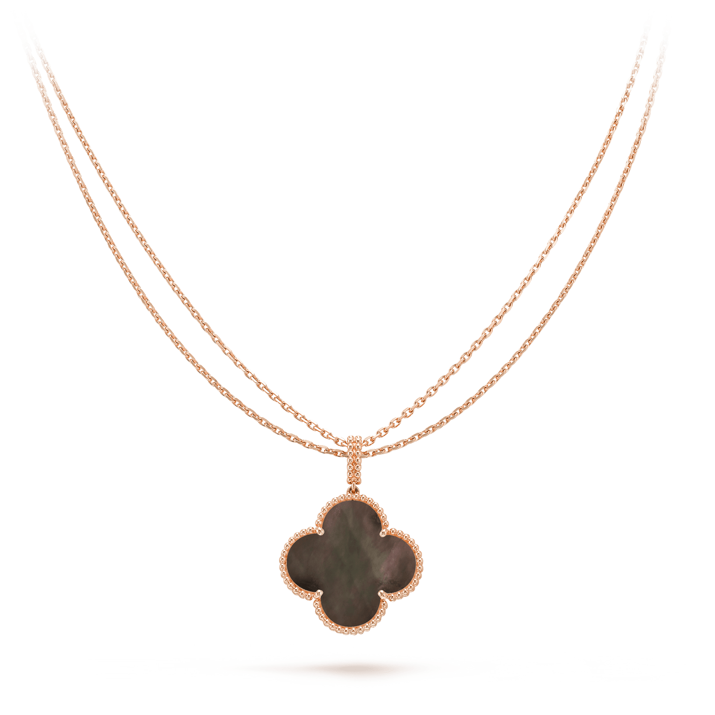 [Raffine] COLLAR DE TRÉBOL GRANDE DE 25 MM DE ORO CON TRAPEZOIDAL OSCURO