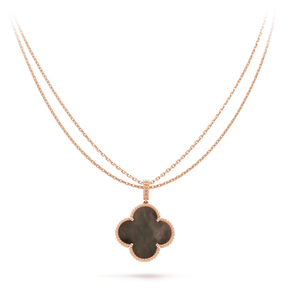 [Raffine] COLLAR DE TRÉBOL GRANDE DE 25 MM DE ORO CON TRAPEZOIDAL OSCURO