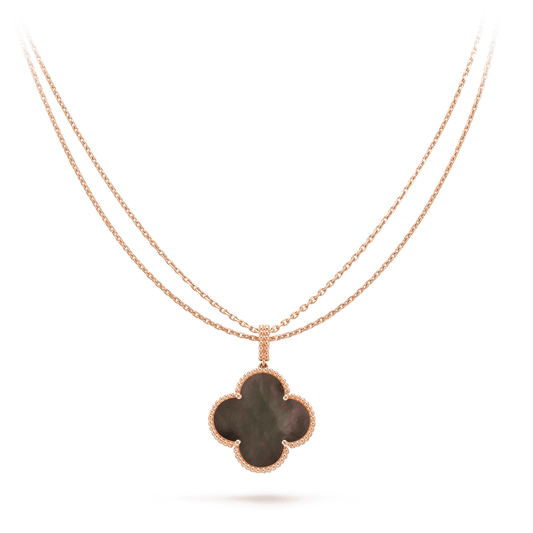 [Raffine] COLLAR DE TRÉBOL GRANDE DE 25 MM DE ORO CON TRAPEZOIDAL OSCURO