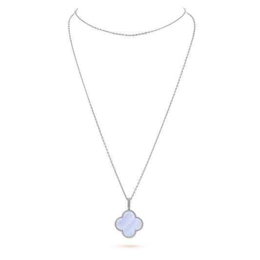 [Raffine] COLLAR DE TRÉBOL GRANDE DE PLATA Y CALCEDONIA