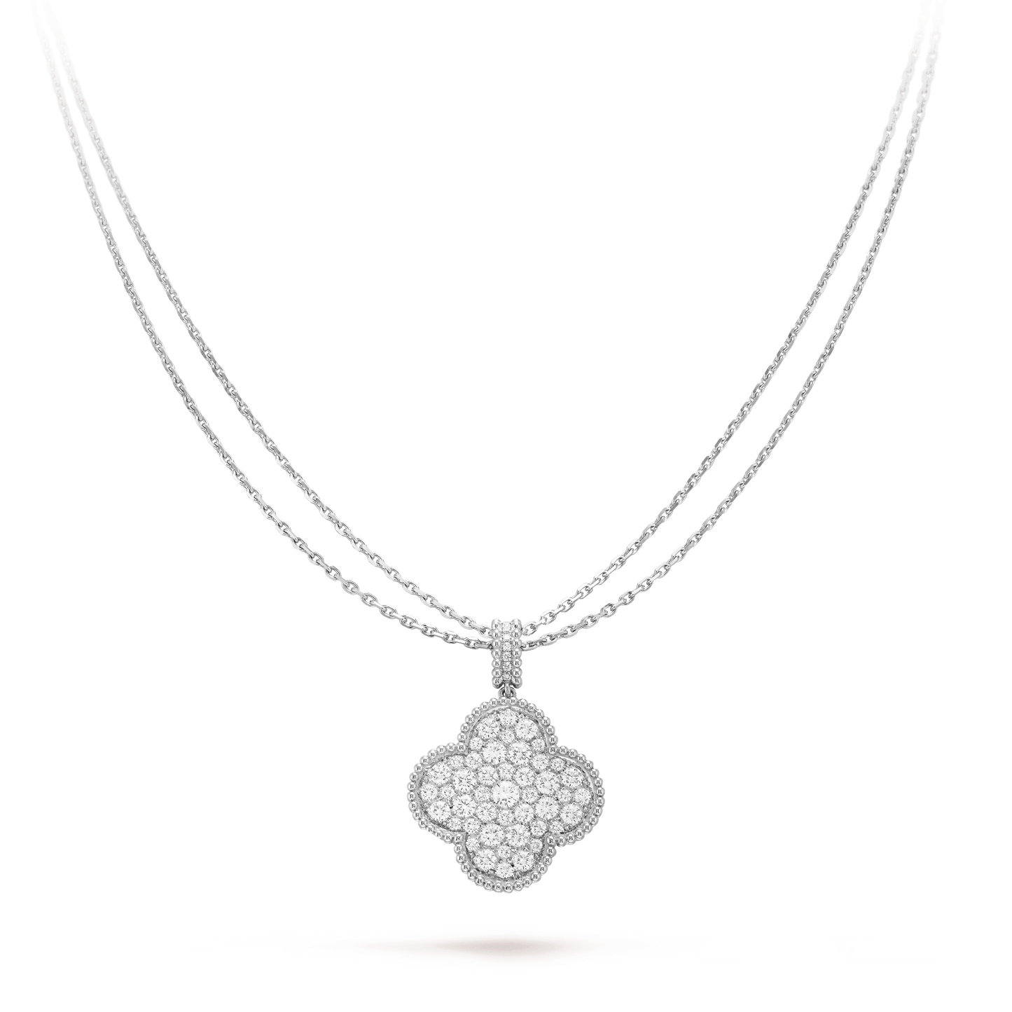[Raffine] COLLAR DE TRÉBOL GRANDE DE PLATA DE 25 MM CON DIAMANTES