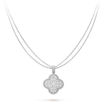 [Raffine] COLLAR DE TRÉBOL GRANDE DE PLATA DE 25 MM CON DIAMANTES