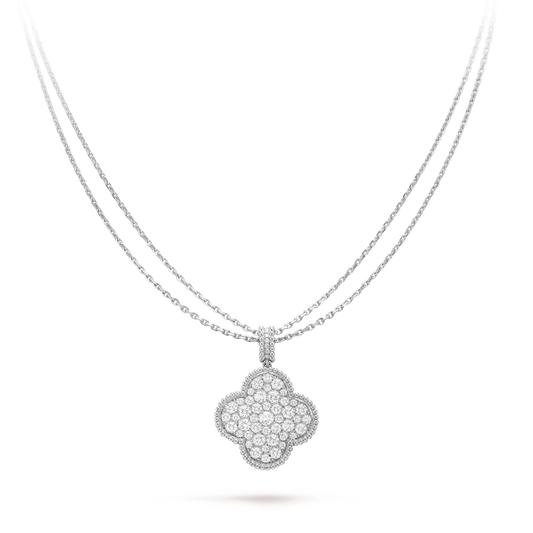 [Raffine] COLLAR DE TRÉBOL GRANDE DE PLATA DE 25 MM CON DIAMANTES