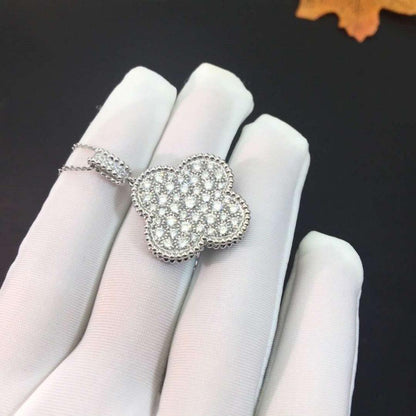 [Raffine] COLLAR DE TRÉBOL GRANDE DE PLATA DE 25 MM CON DIAMANTES