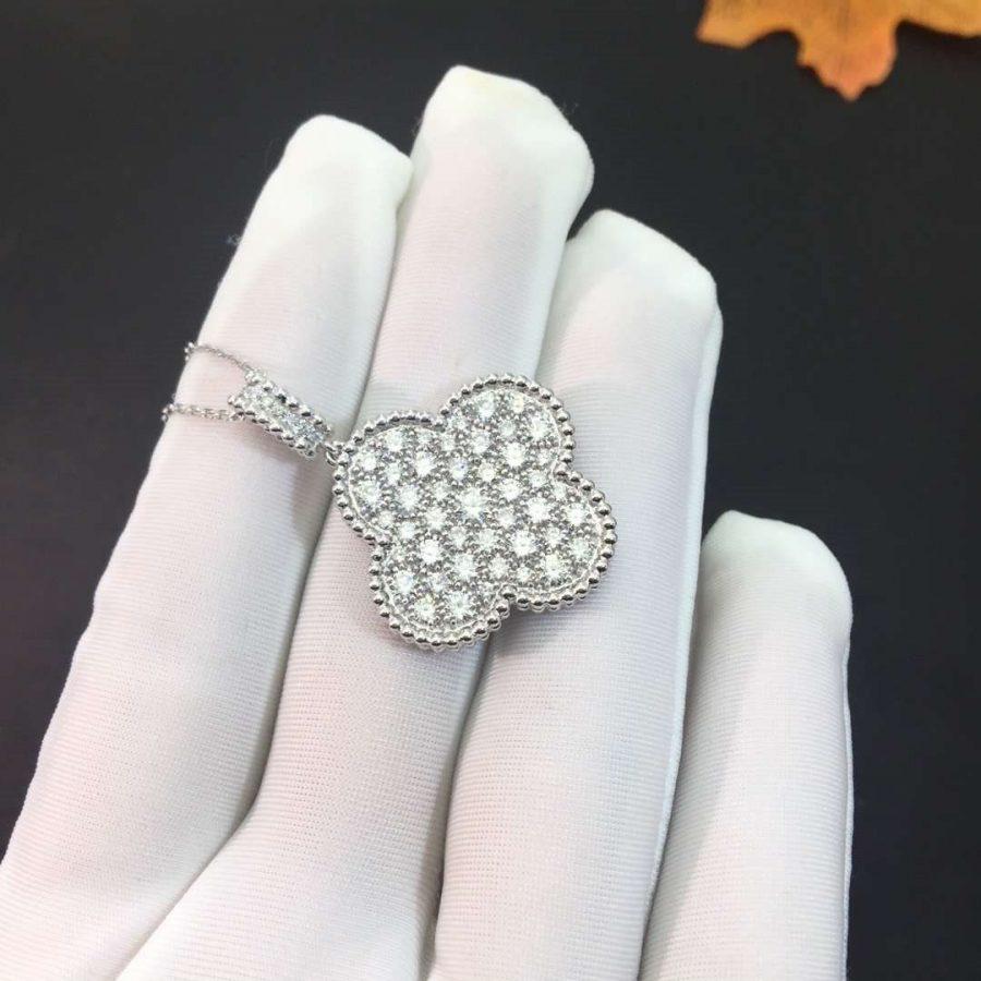 [Raffine] COLLAR DE TRÉBOL GRANDE DE PLATA DE 25 MM CON DIAMANTES