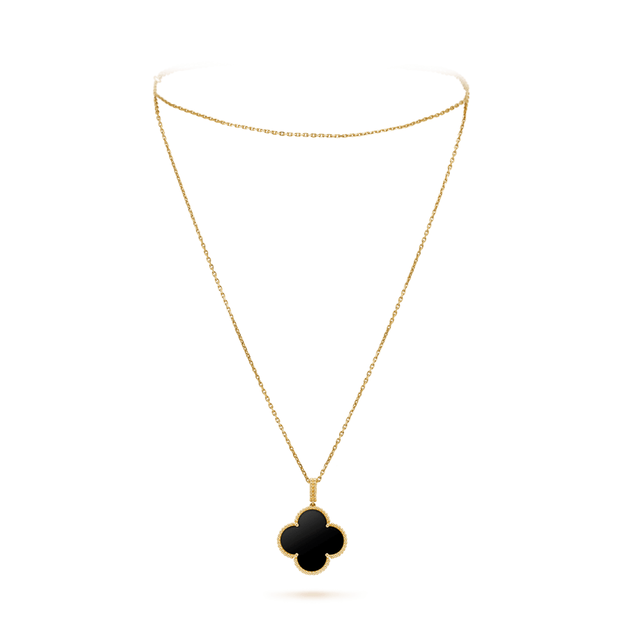 [Raffine] COLLAR DE TRÉBOL GRANDE DE ÓNIX ORO DE 25 MM