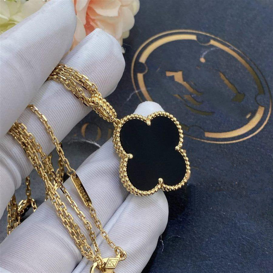 [Raffine] COLLAR DE TRÉBOL GRANDE DE ÓNIX ORO DE 25 MM