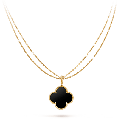 [Raffine] COLLAR DE TRÉBOL GRANDE DE ÓNIX ORO DE 25 MM