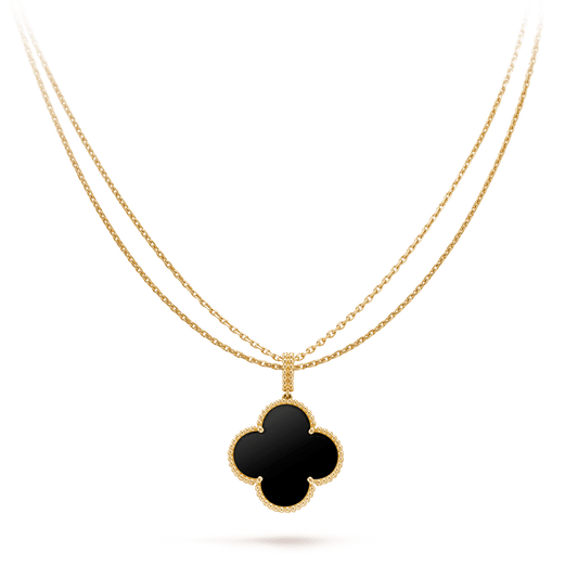 [Raffine] COLLAR DE TRÉBOL GRANDE DE ÓNIX ORO DE 25 MM